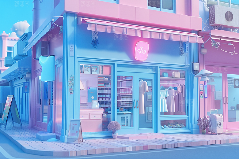 商铺街道卡通店铺首页电商背景