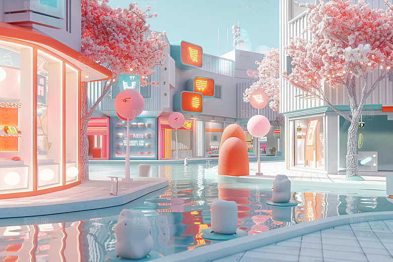 商铺街道店铺首页3D电商背景