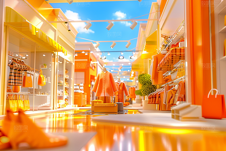 商铺街道热卖3D电商背景