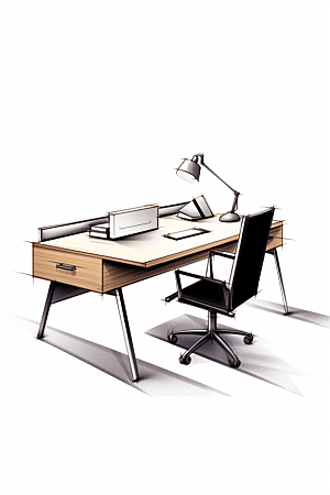 商务办公桌椅简约老板椅模型
