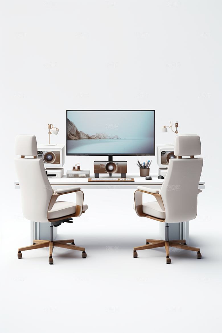 商务办公桌椅简约家具模型