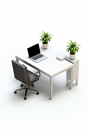 商务办公桌椅简约工作室模型