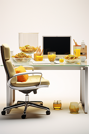 商务办公桌椅家具简约模型