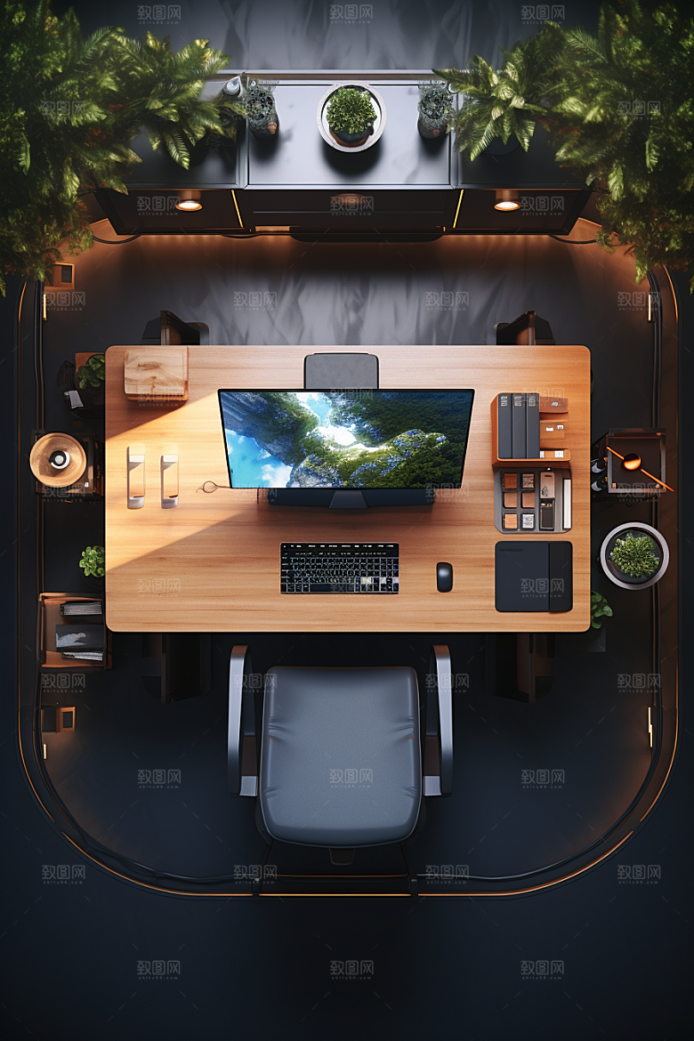 商务办公桌椅简约家具模型