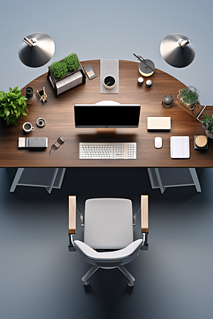 商务办公桌椅老板椅大气模型