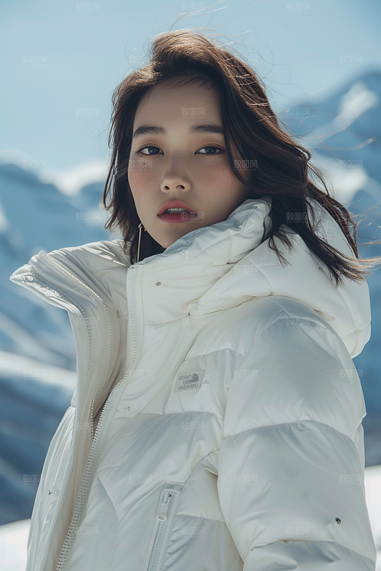 赏雪人像雪地清新摄影图