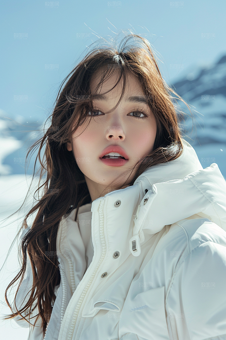 赏雪人像写真冰雪摄影图