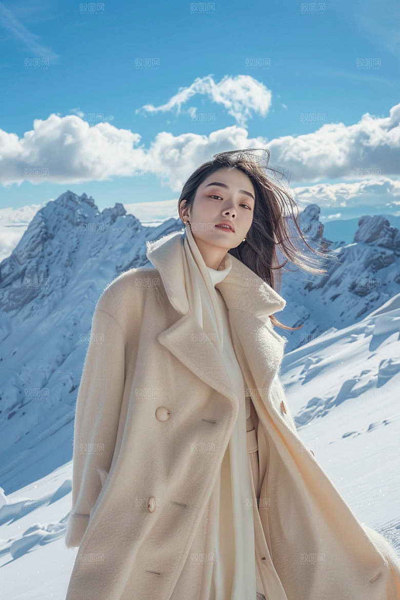 赏雪人像写真高清摄影图