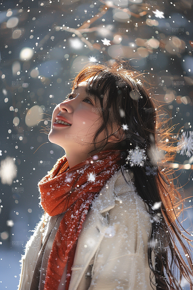 赏雪人像清新写真摄影图