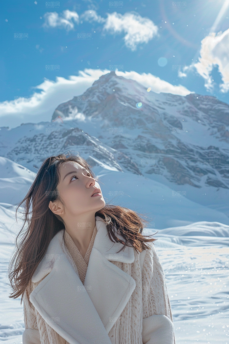 赏雪人像冬季冬装摄影图
