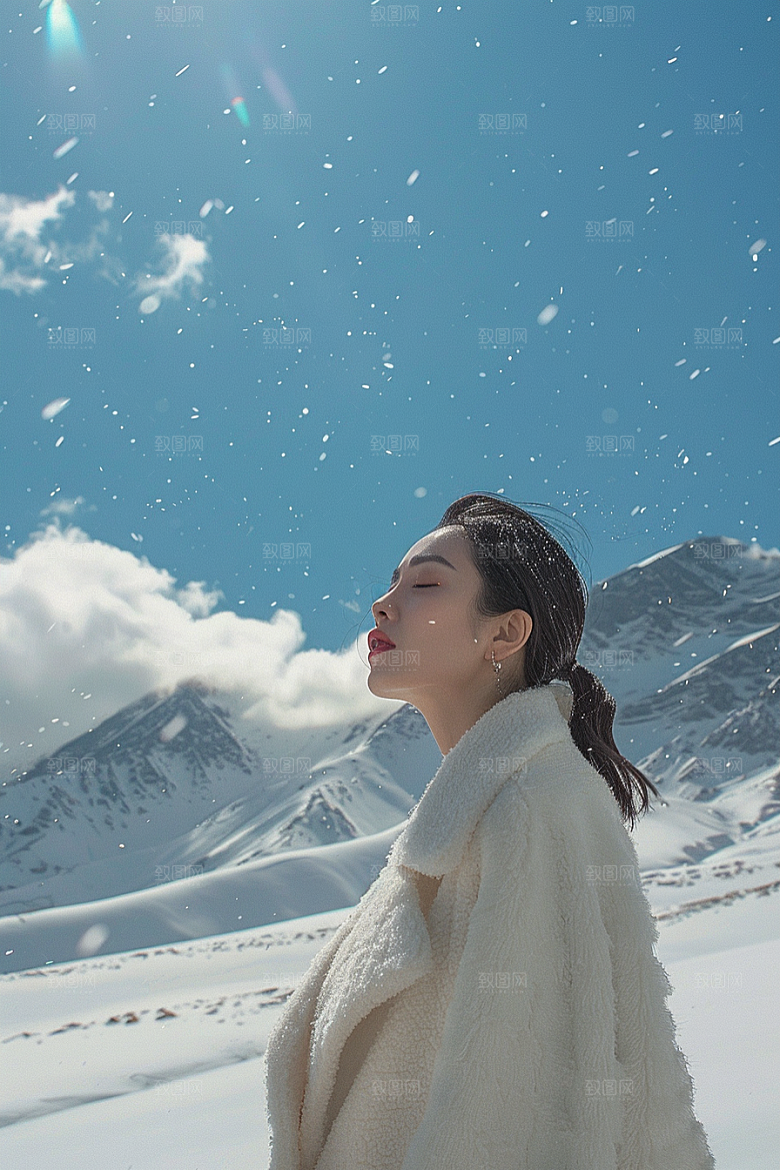 赏雪人像冬季时尚摄影图