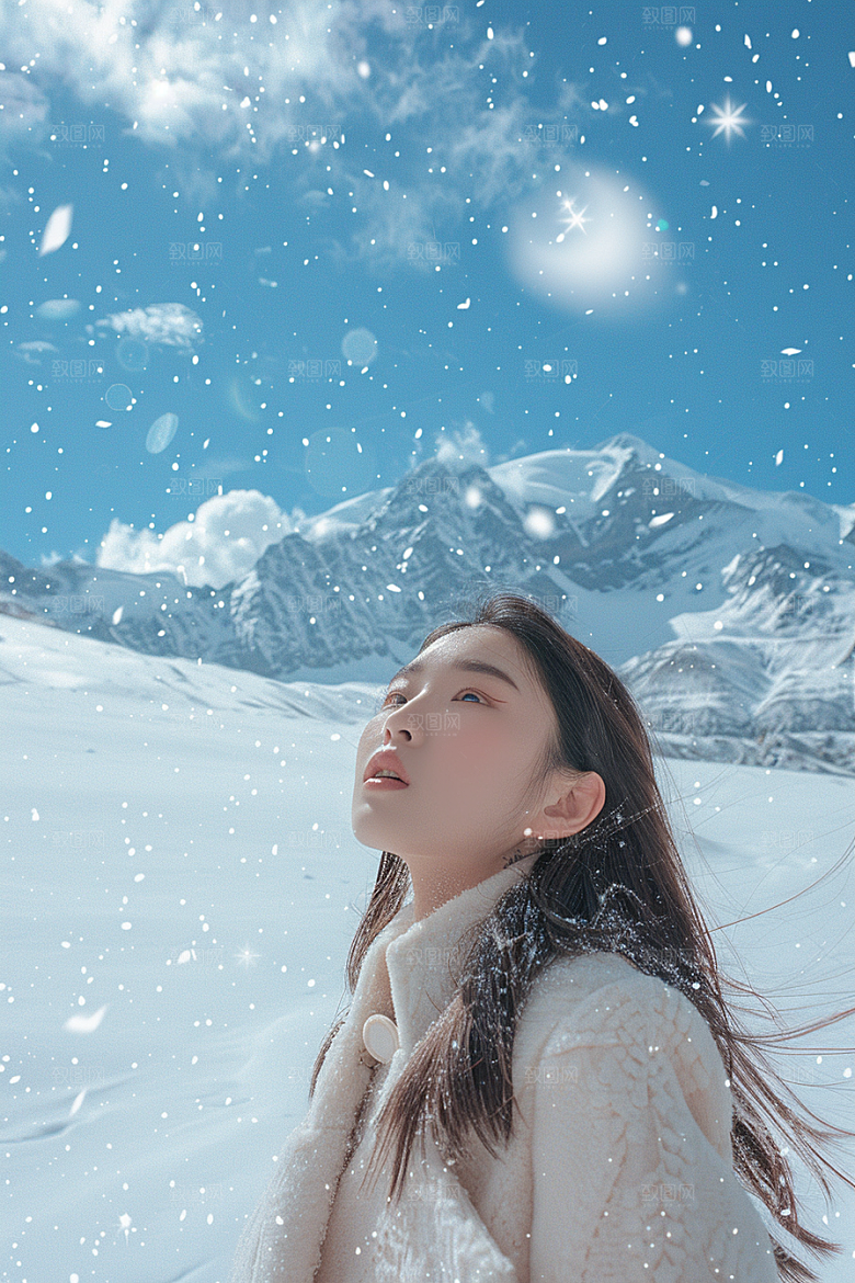 赏雪人像自然人物摄影图