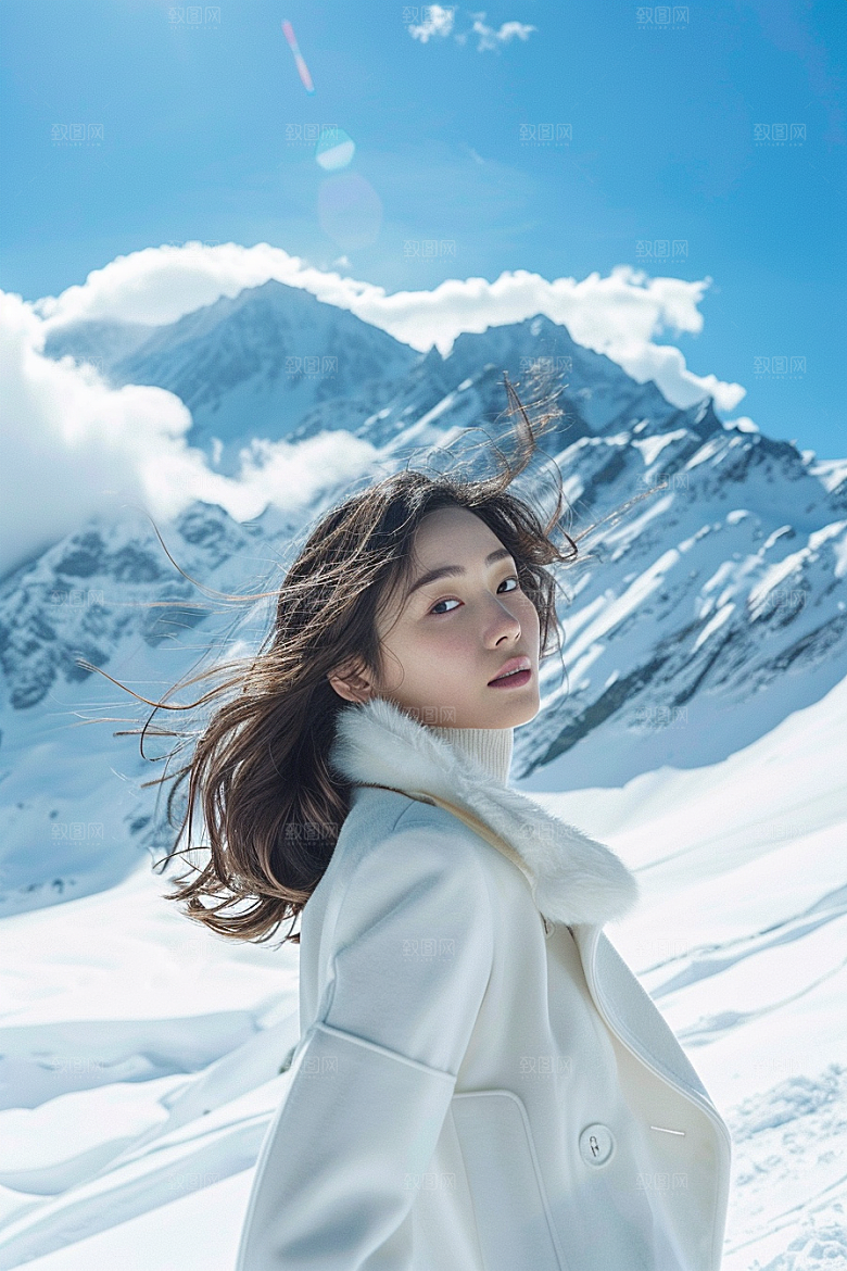 赏雪人像雪山冰雪摄影图