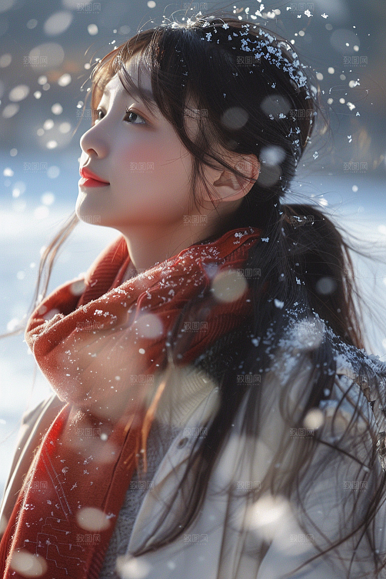赏雪人像雪地人物摄影图