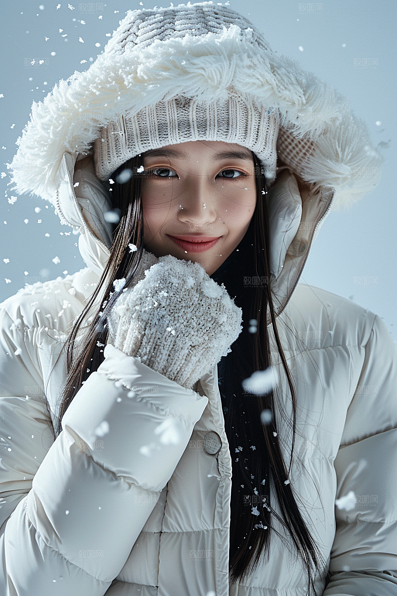 赏雪人像户外肖像摄影图
