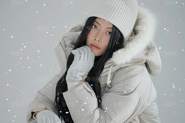 赏雪人像肖像雪山摄影图