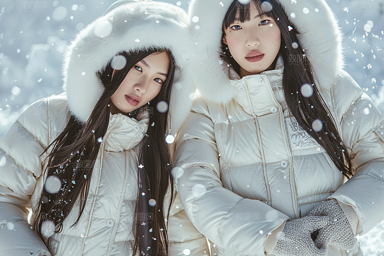 赏雪人像清新人物摄影图