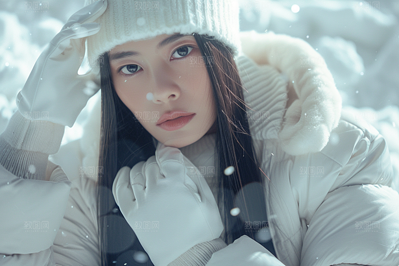 赏雪人像肖像高清摄影图