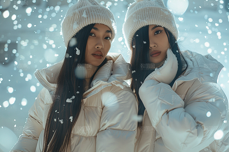 赏雪人像清新肖像摄影图