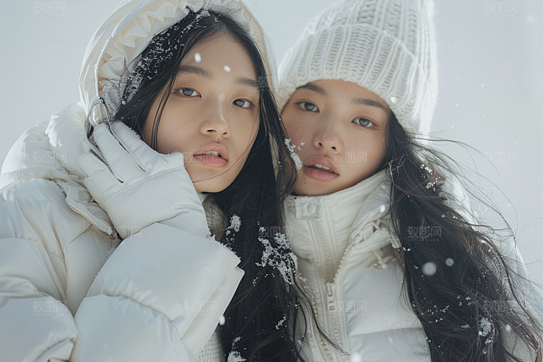赏雪人像时尚人物摄影图