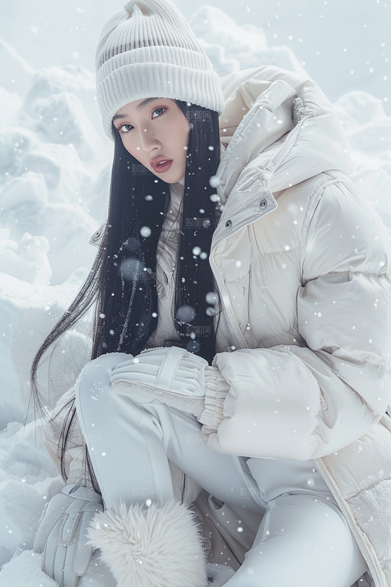 赏雪人像自然清新摄影图