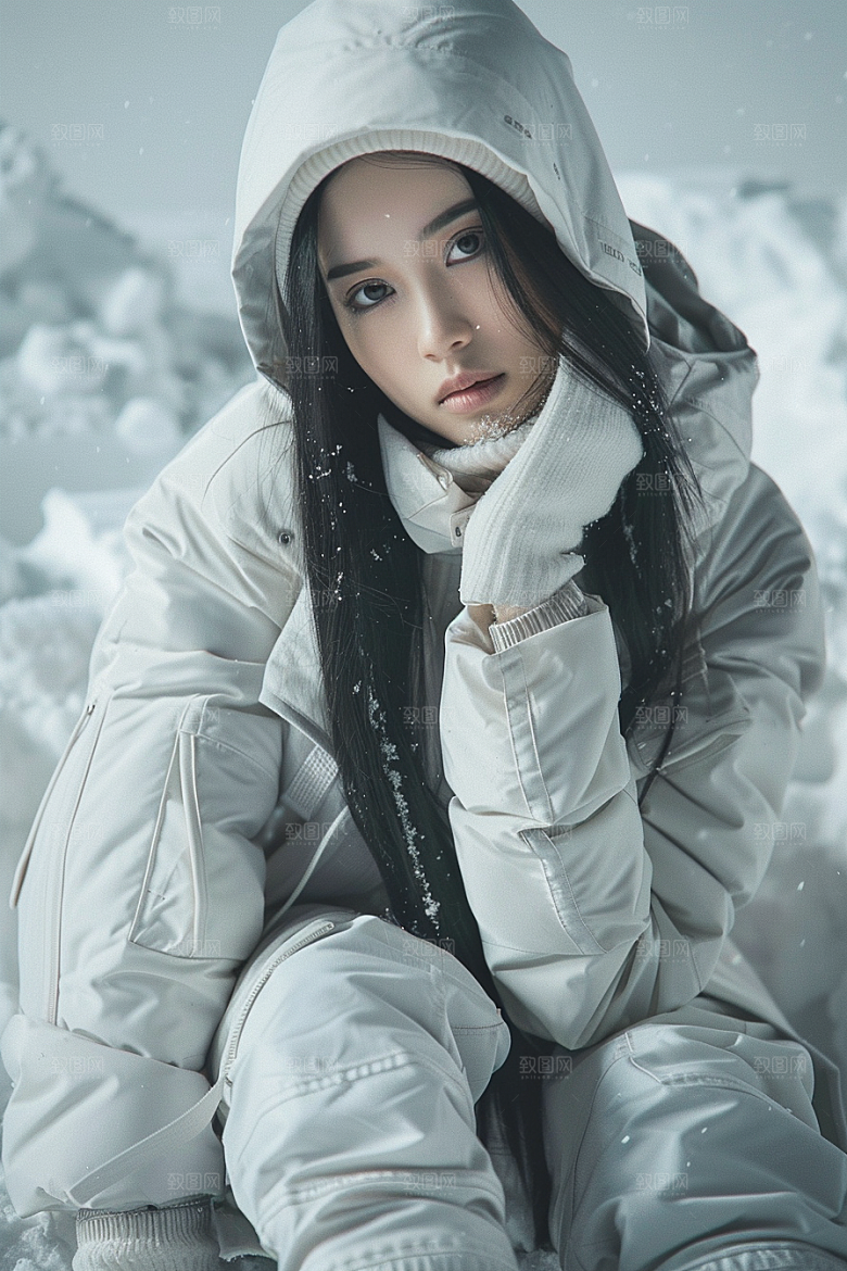 赏雪人像人物写真摄影图