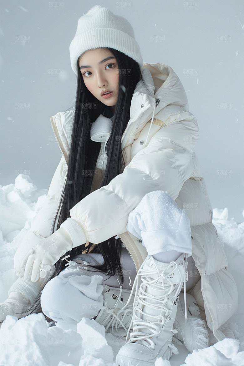 赏雪人像写真肖像摄影图