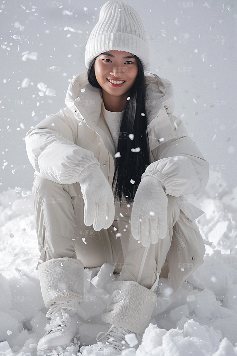 赏雪人像清新肖像摄影图