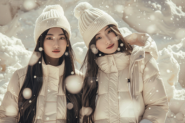 赏雪人像肖像时尚摄影图