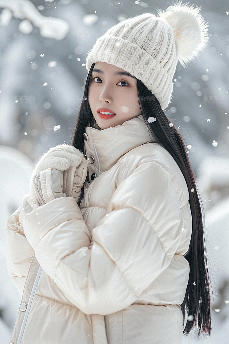 赏雪人像冰雪时尚摄影图