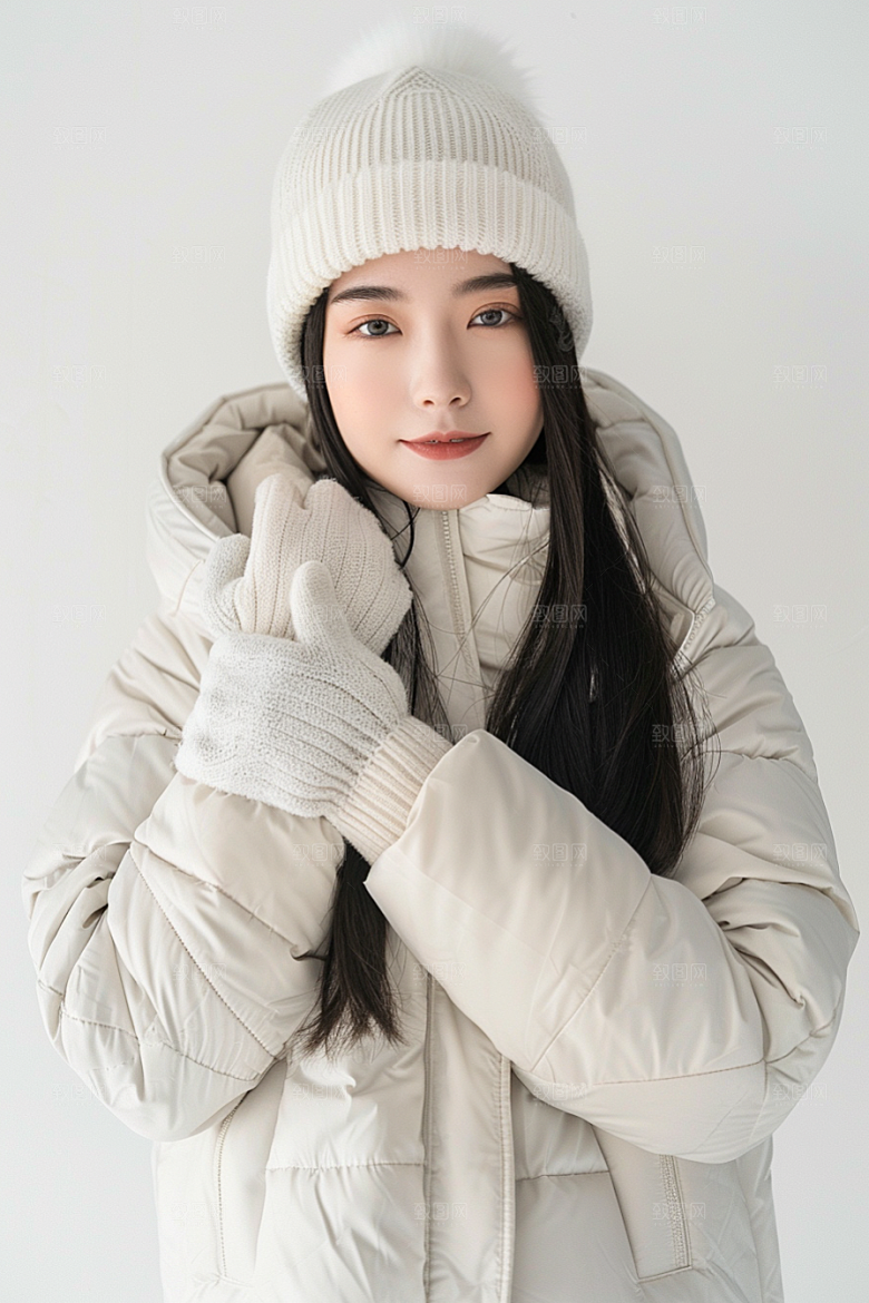 赏雪人像肖像自然摄影图