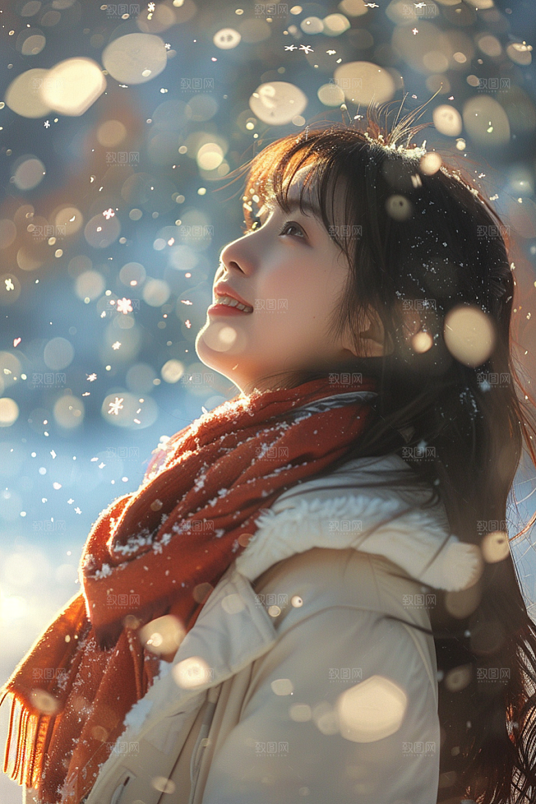 赏雪人像氛围雪山摄影图