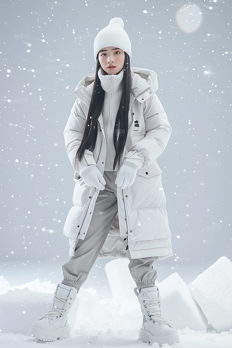 赏雪人像冰雪雪地摄影图