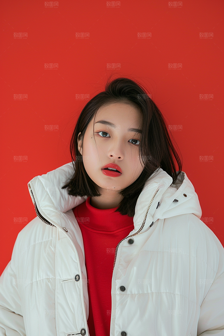 赏雪人像写真冬季摄影图