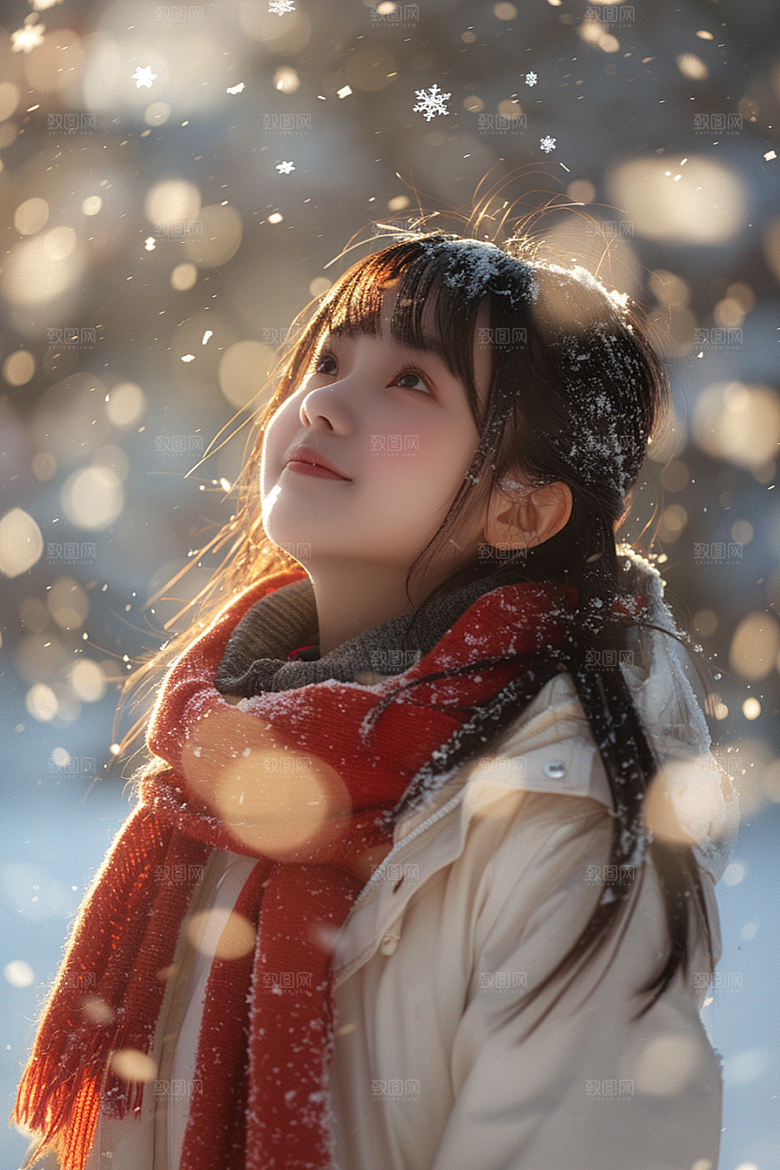 赏雪人像氛围时尚摄影图
