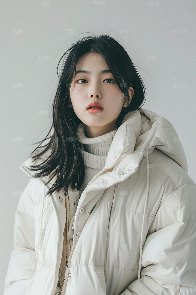 赏雪人像写真自然摄影图