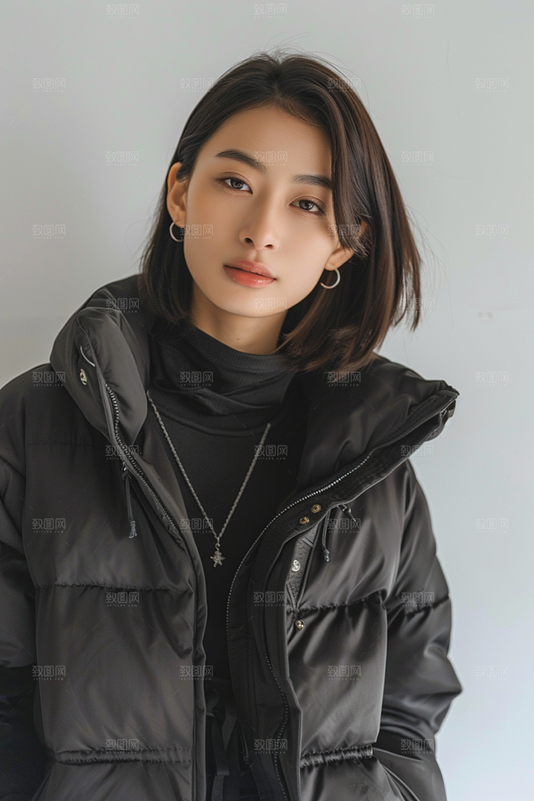 赏雪人像清新写真摄影图