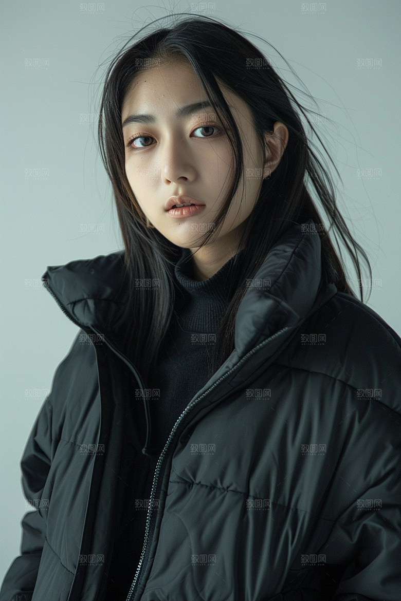 赏雪人像雪山肖像摄影图
