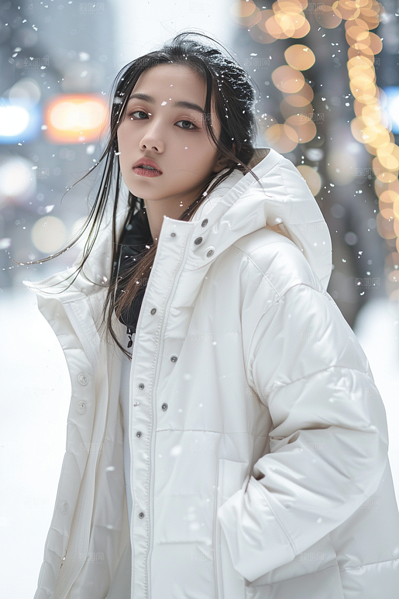 赏雪人像氛围冬装摄影图