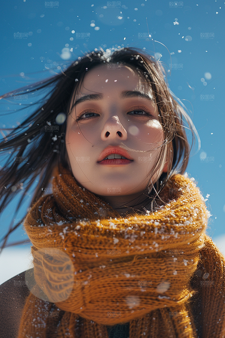 赏雪人像冬季氛围摄影图