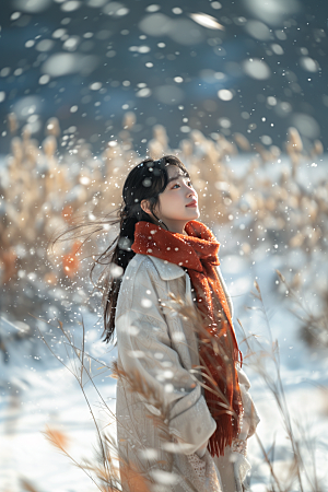 赏雪人像冰雪冬季摄影图