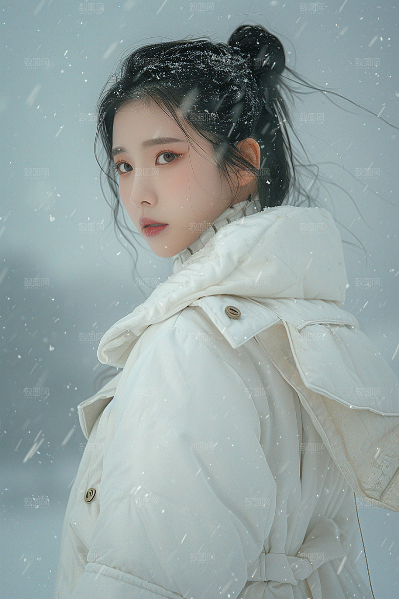 赏雪人像冰雪雪地摄影图