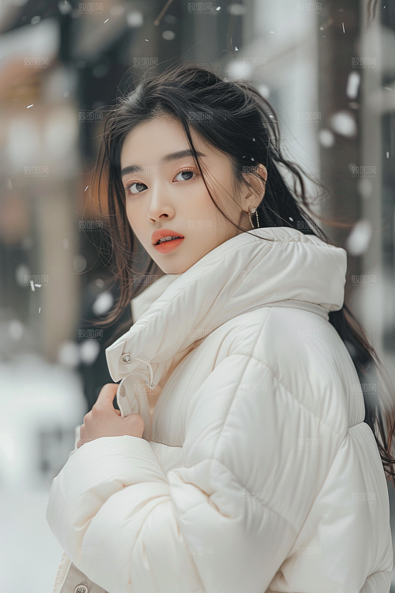 赏雪人像雪地自然摄影图