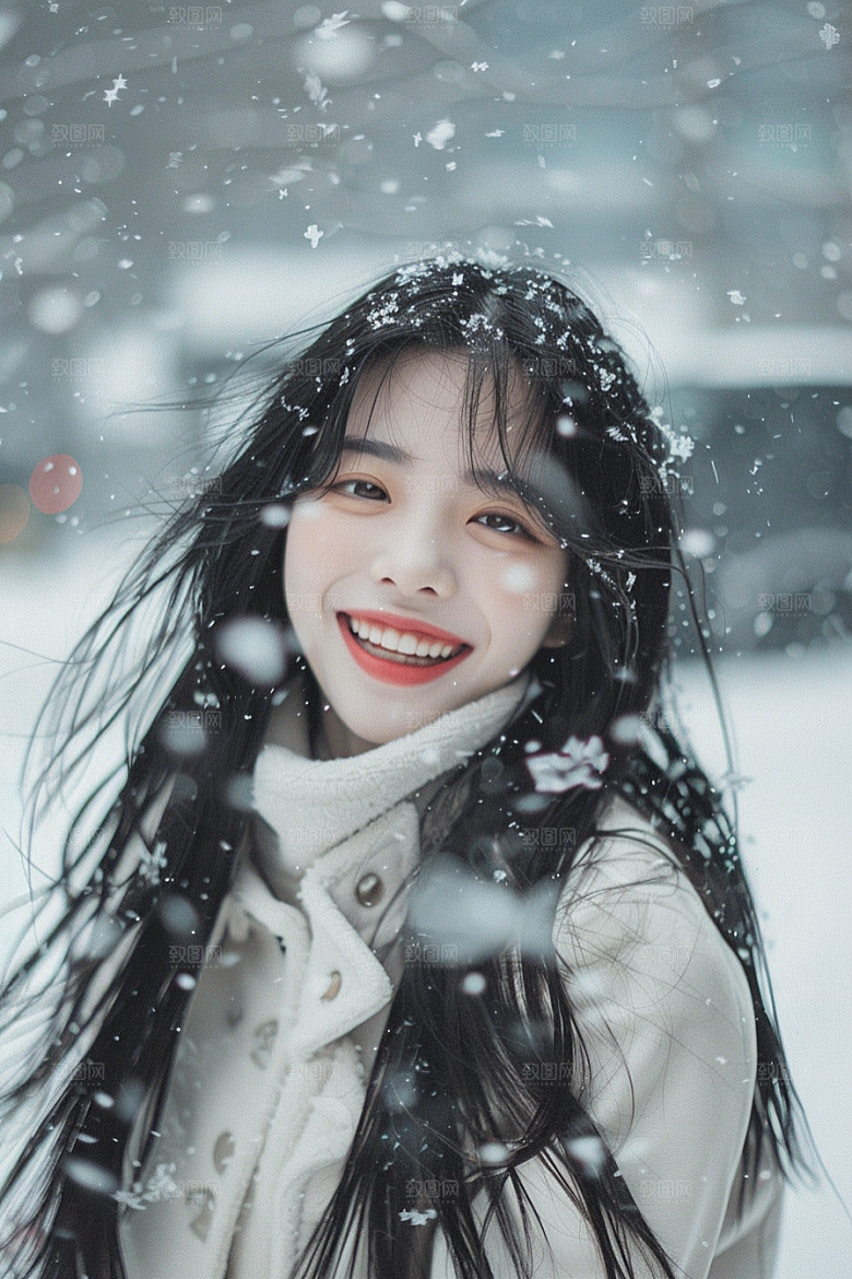 赏雪人像清新时尚摄影图