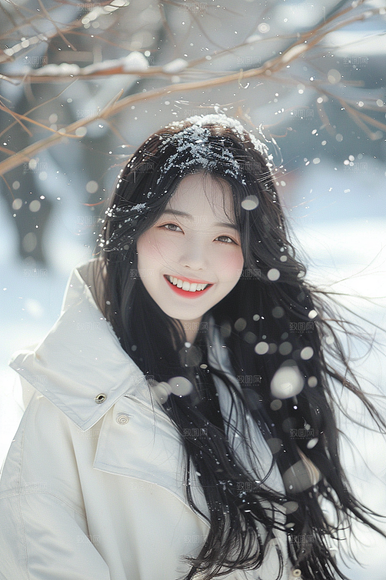 赏雪人像清新冰雪摄影图