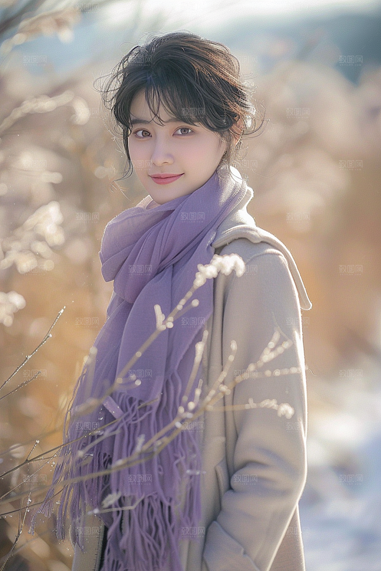 赏雪人像户外氛围摄影图