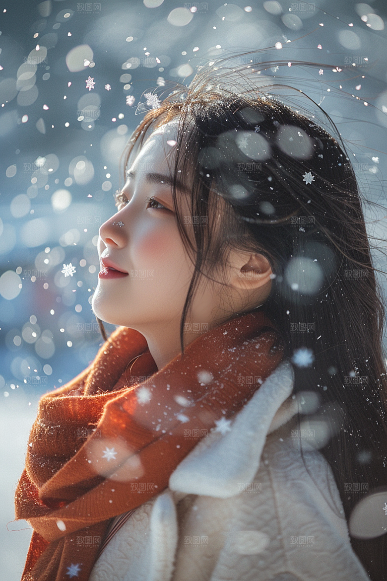 赏雪人像氛围时尚摄影图