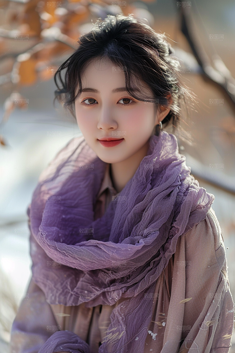 赏雪人像写真自然摄影图