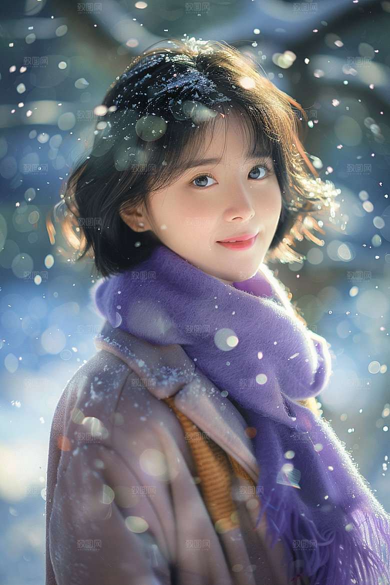 赏雪人像自然雪地摄影图
