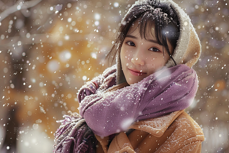 赏雪人像时尚高清摄影图